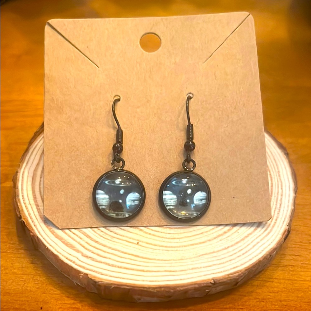 Hand Crafted Black & White Solar System Drop Earrings